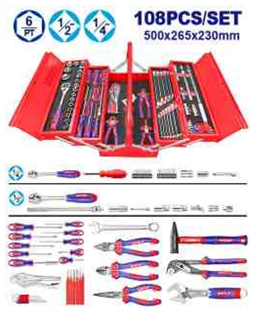 108 Pcs Tool Chest Set, Complete Socket Set, Organizers, Professional Tools